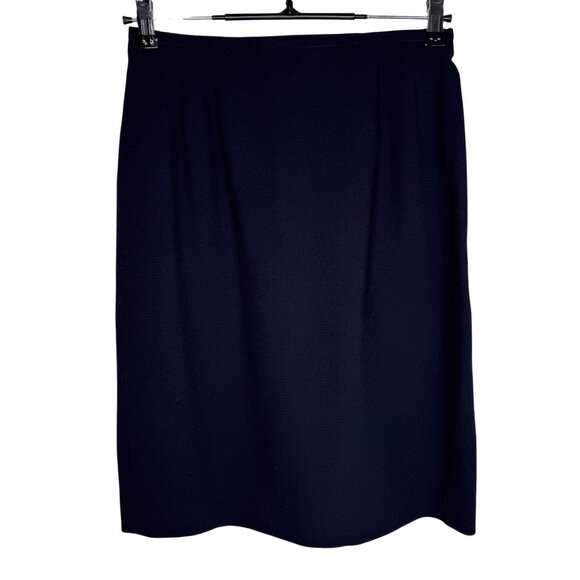 VTG 80s Kasper A.S.L. 8P Dark Blue Ivory Short Sleeve Blazer & Skirt Set Office - Picture 8 of 16